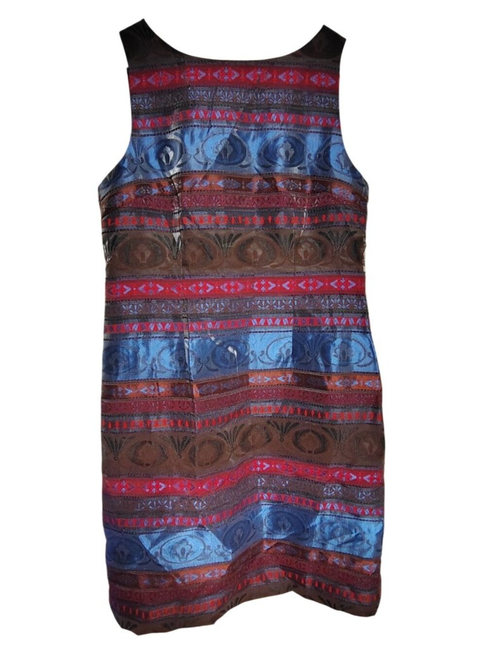 Chetta B Size 12 A-Line Dress, Metallic Blue Brown Dark Pink Stripe Sleeveless
